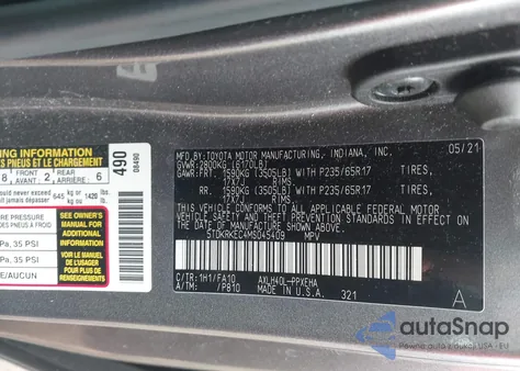 2021 Toyota Sienna Le from USA, damaged, VIN 5TDKRKEC4MS045409
